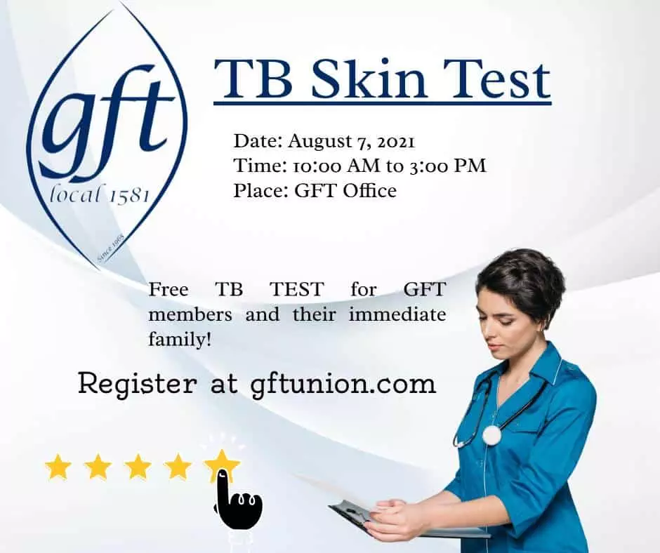 GFT Annual Skin Test August 7, 2021 GFT Office 10 AM to 3 PM