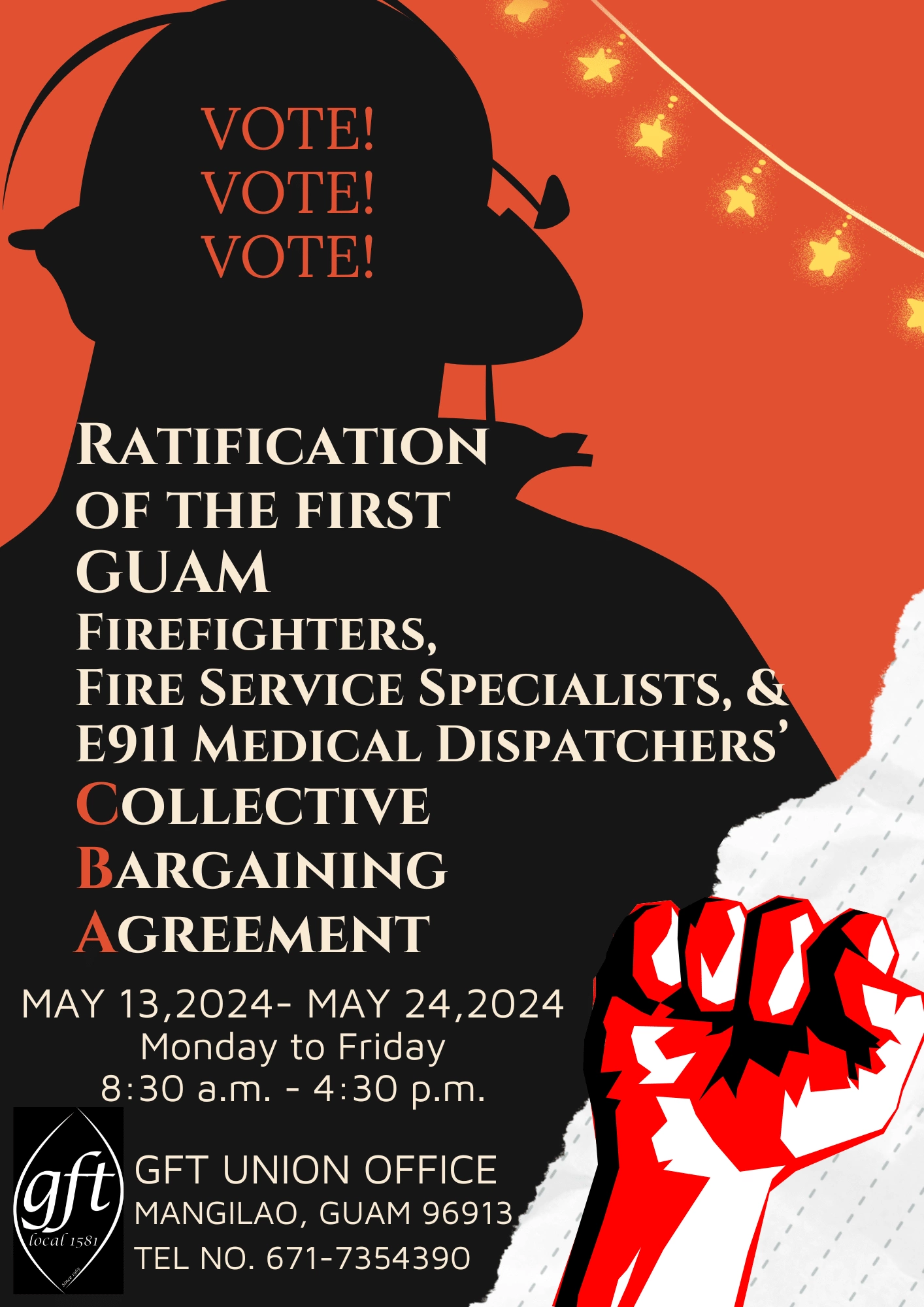 A photograph featuring the silhouette of a firefighter to inspire people to vote for ratification.